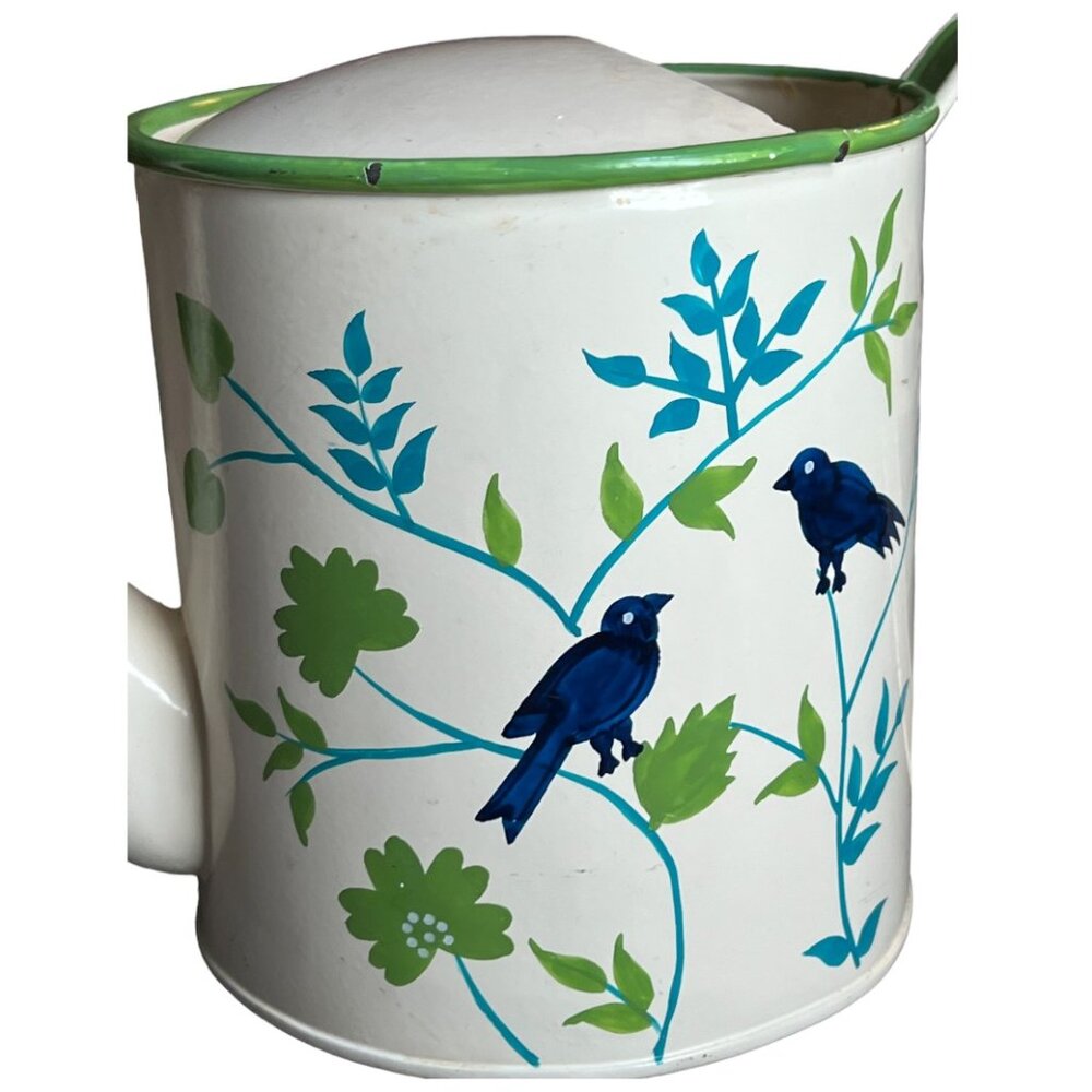 Vtg Enameled Steel Watering Can Bluebird Garden Handpainted Double-Sided India - Picture 4 of 16